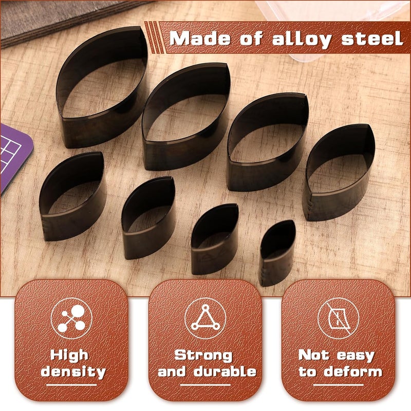 Yizzvb 8 Pcs Leather Fusiform Cutter Tool Set, Leather Punch Set, High Carbon Steel Multiple Shapes Hollow Craft Punching Tools for DIY Cutter Craft, Punching Die Set, 8 Sizes 20 25 30 35 40 45 50 55mm - Image 5
